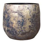 Ceramic pot in retro style MAGO, washed effect, gold, 6.7"/17cm, Ø7.5"/19cm