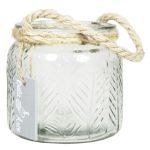 Glass lantern FEENA, leaf relief, handle, clear, 4.1"/10,5cm, Ø4.3"/11cm