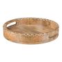 Tray with handle MELOBU made of mango wood, with decorative stitching, natural, 2"/5cm, Ø12"/30cm