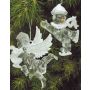 Christmas angel for hanging LINDY, 2 pieces, harp, lyre, glitter, silver-white, 3.5"x4"/9x10cm