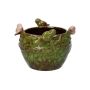 Round plant pot SARINO made of ceramic, with 3D birds, green-brown-beige, 4.1"/10,5cm, Ø5.5"/14cm