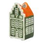 Decorative haus flower vase homen with motif HOMEN, ceramic, green-orange, 1.9"x1.7"x3.5"/4.8x4.2x9cm