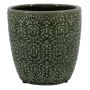 Ceramic Cache-pot JAIRO patterned, olive green, 3.9"/10cm, Ø4.3"/11cm