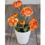 Fake ranunculus MAYLIN in terracotta pot, orange, 14"/35cm