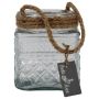 Lantern MELMY with cord, diamond pattern, clear, 13cm, Ø11cm