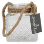 Lantern MELMY with cord, diamond pattern, clear, 10cm, Ø9cm