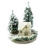 Decorative Light house SEWARD, snowy landscape, fir trees, LEDs, white-green, 10"/25cm, Ø8"/20cm