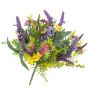 Spring bouquet ERIFE with lavender, buttercup, daisy, forget-me-not, yellow-purple-white, 10"/25cm, Ø 8"/20cm