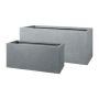 Rectangular window box KIRIMA, 2 pieces, fibreglass, grey, 24"x11"x11"/60x28x28cm, 31"x14"x14"/80x35x35cm
