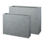 Rectangular window box KIRIMA, 2 pieces, fibreglass, grey, 30"x7"x23"/75x19x59cm, 33"x11"x28"/85x27x70cm