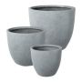 Round flower pot KIRIMA, 3 pieces, fibreglass, grey, 10"x11"/25x27cm, 14"x15"/35x39cm, 17"x20"/44x52cm