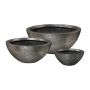 Round flower bowl NARUKO, e.g. for pedestal column, 3 pieces, fibreglass, silver, 12"x5.1"/30x13cm, 18"x8"/46x20cm, 22"x9"/55x23,5cm