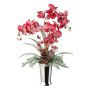 Artificial flower arrangement of orchid and fern BALSI, ceramic vase, cone, berries, snow-covered, red-white, 28"/70cm