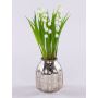 Plastic flower Lily of the valley NIKISHA in glass vase, white, 8"/20cm