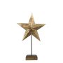 Metal Decorative Star DORANA, wooden base, gold, 5.9"x3.5"x11"/15x9x27cm