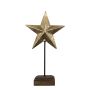 Metal Decorative Star DORANA, wooden base, gold, 7.5"x3.9"x14"/19x10x35cm