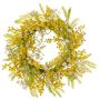 Artificial flower wreath with mimosa and gypsophila, MAFARA, yellow-white, Ø35cm