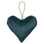 Velvet Decorative heart hanger EYRUN, hanging cord, petrol blue, Ø6.3"/16cm