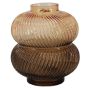 Decorative glass vase KORNELIA with grooves, amber-brown-clear, 6"/16,3cm, Ø5.8"/14,7cm