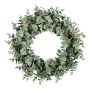 Artificial wreath Eucalyptus LEMTI with flowers, grey-green, Ø16"/40cm