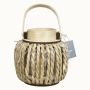 LUCELIA decorative wooden lantern with tea light holder, handle, woven, beige, 18 cm, Ø18 cm