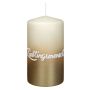 Pillar candle JARDENA with writing, favourite person in German, bisquit-gold, 5.1"/13cm, Ø2.8"/7cm, 52h