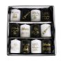 New Year’s Eve flat-top candles OVILA, 12 pieces, black-white-gold, 8 cm, Ø6 cm – Made in Germany