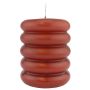 Block candle MONISHA with horizontal grooves, antique red, 4.3"/11cm, Ø3.5"/9cm, 69h - Made in Germany