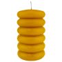Block candle MONISHA with horizontal grooves, ochre yellow, 6"/15cm, Ø3.5"/9cm, 69h - Made in Germany