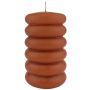 Block candle MONISHA with horizontal grooves, cognac, 6"/15cm, Ø3.5"/9cm, 69h - Made in Germany
