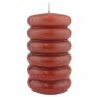 Block candle MONISHA with horizontal grooves, antique red, 6"/15cm, Ø3.5"/9cm, 69h - Made in Germany
