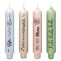 Tapered candle with saying KELANI, gift in German, 4 candles, 4 sayings, colourful, 6"/16,5cm, Ø1.1"/2,8cm, 6h