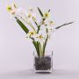 Artificial dendrobium orchid ZUZA in Decorative glass, white-green, 14"/35cm