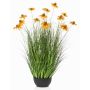 Artificial sunflower SHALLA with blooms, decorative bowl, orange, 35"/90cm