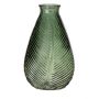 Glass bottle NELLOMIO with leaf structure, green-clear, 9"/23cm, Ø5.5"/14cm