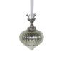 Glass Christmas bauble NUMI, Deer, Zwiebelform, silver, Ø10cm