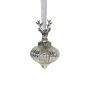 Glass Christmas bauble NUMI, Deer, Zwiebelform, silver, Ø8cm