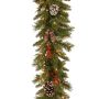 Artificial fir garland MARLIES, snow-covered, with berries, LEDs, 9ft/275cm, Ø10"/25cm