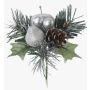 Artificial arrangement of apple, pear and pine HERMOSA with balls, spike, silver, 8"/20cm, Ø4.7"/12cm