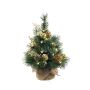 Artificial Christmas tree CEDO, jute bag, cones, berries, LEDs, green-gold, 18"/45cm