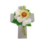 Artificial flower arrangement of gerbera, orchid and allium ANSGAR, planting cross, white-yellow, 8"x6"x3.5"/20x15x9cm
