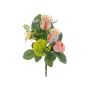 Artificial flower arrangement of rose, ranunculus and allium HOKUNA, spike, pink-yellow, 11"/27cm, Ø 8"/20cm