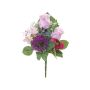 Artificial flower arrangement of rose, ranunculus and allium HOKUNA, spike, lilac-pink-fuchsia, 11"/27cm, Ø 8"/20cm