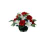Artificial flower arrangement of rose and cymbidium orchid YAMMA, decorative pot, red-cream, 10"/26cm, Ø 11"/27cm
