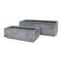 Flower box SUDE, can also be used as a support for room dividers, 2 pieces, fibreglass, grey, 24"x9"x7"/60,5x22,5x17cm, 32"x12"x9"/80,5x30,5x23cm