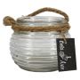 PERBA glass candle holder with grooves and handle, clear, 9 cm, Ø11.5 cm