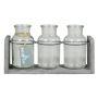 LORRIE decorative bottles, glass, with wooden stand, 3 bottles, clear, 25x8x13cm