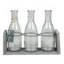 Glass bottle ANYA, with wooden stand, 3 glasses, clear, 10"x3.1"x8"/25x8x20cm