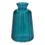TATIANA decorative glass bottle with grooves, petrol blue-clear, 11 cm, Ø 6.5 cm