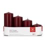 JENARO Advent wreath pillar candles, 4 pieces, graduated, burgundy, 6cm, 8cm, 10cm, 12cm, Ø5cm – Made in Germany